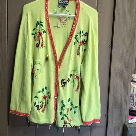 Unique cardigan set-monkeys, bananas, palm, trees! - Picture 1 of 8